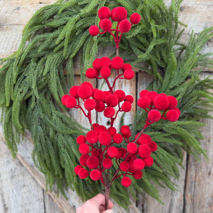 24" Red Velvet Berry Spray – Christmas Tree Floral Pick