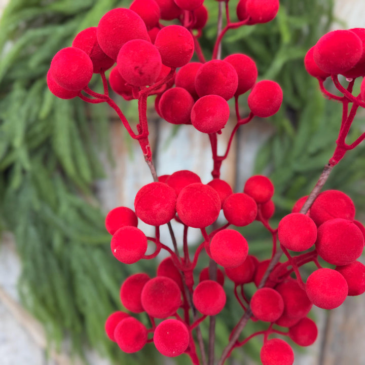 24" Red Velvet Berry Spray – Christmas Tree Floral Pick