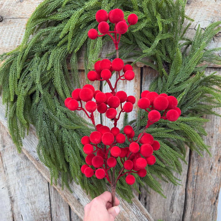 24" Red Velvet Berry Spray – Christmas Tree Floral Pick