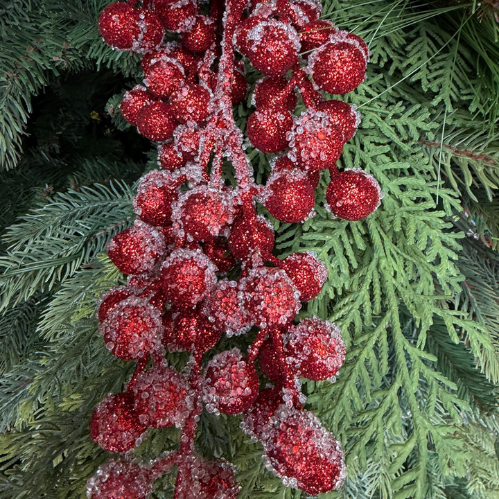 30" Red Glitter Iced Berry Spray – Frosted Christmas Tree Pick