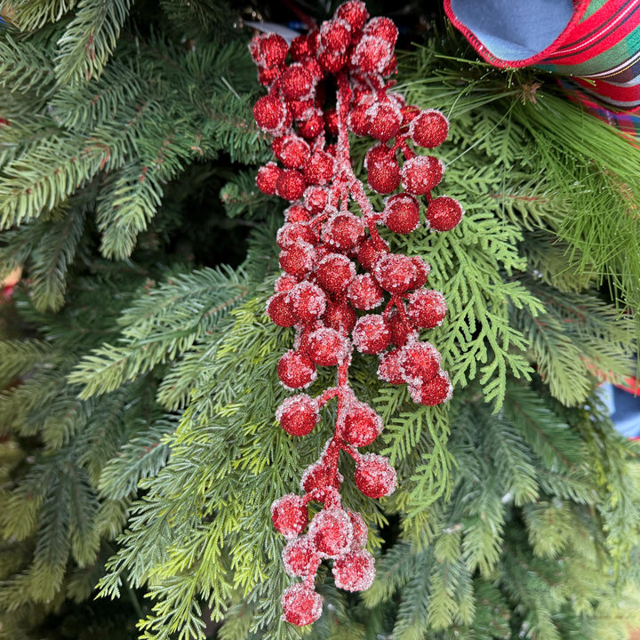 30" Red Glitter Iced Berry Spray – Frosted Christmas Tree Pick