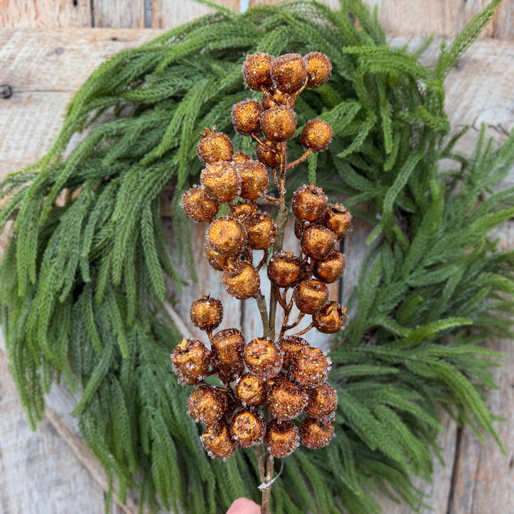 24" Copper Gold Frosted Berry Spray – Iced Christmas Tree Pick