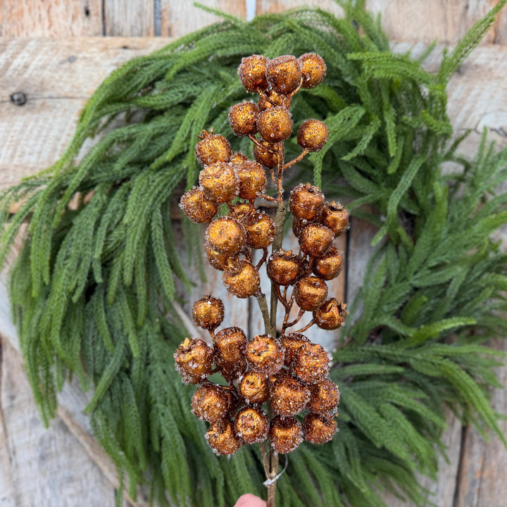 24" Copper Gold Frosted Berry Spray – Iced Christmas Tree Pick