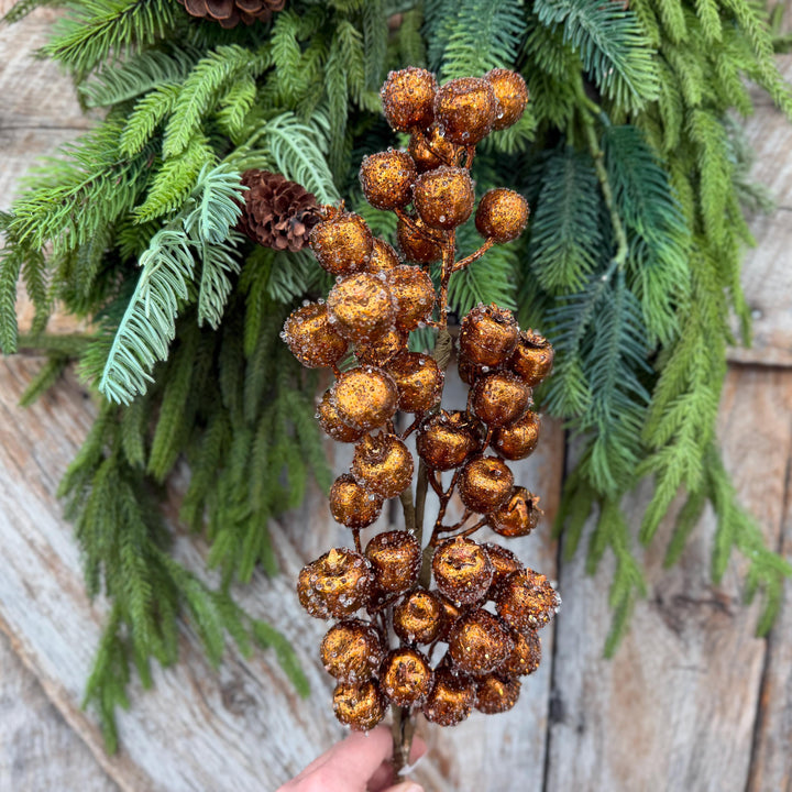 24" Copper Gold Frosted Berry Spray – Iced Christmas Tree Pick