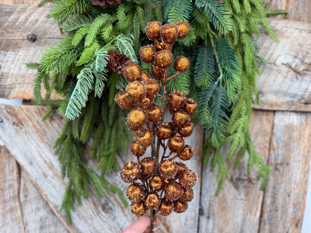 24" Copper Gold Frosted Berry Spray – Iced Christmas Tree Pick