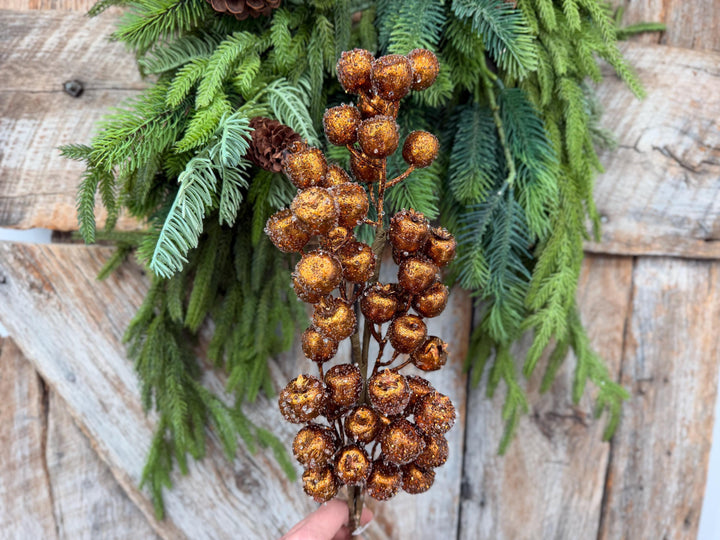 24" Copper Gold Frosted Berry Spray – Iced Christmas Tree Pick