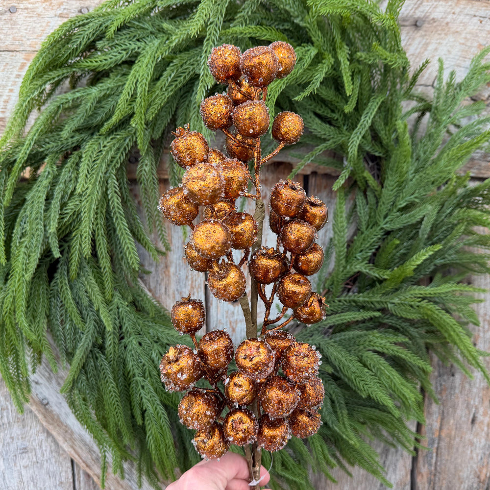24" Copper Gold Frosted Berry Spray – Iced Christmas Tree Pick
