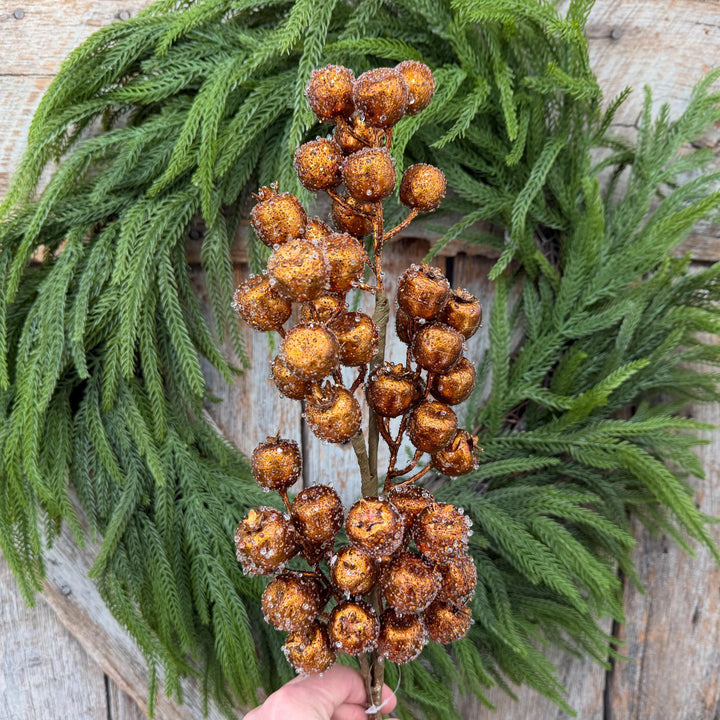 24" Copper Gold Frosted Berry Spray – Iced Christmas Tree Pick