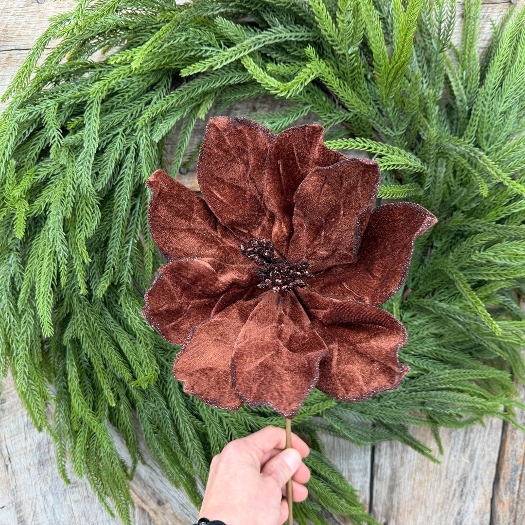 22" Chocolate Brown Velvet Poinsettia Stem