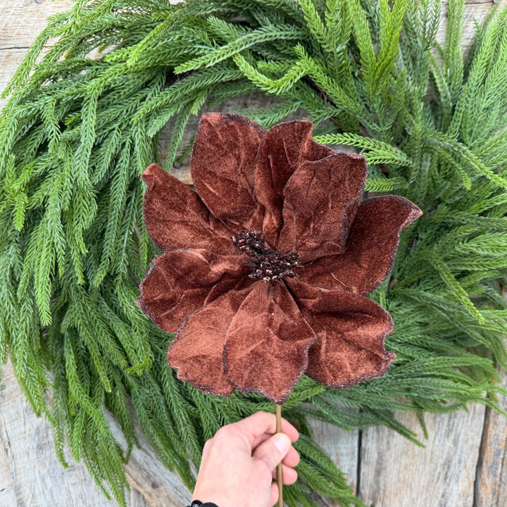 22" Chocolate Brown Velvet Poinsettia Stem