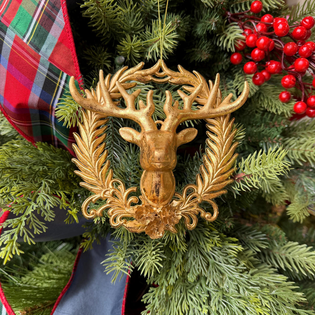 6" Gold Deer Head Ornament, Preppy Christmas Ornament