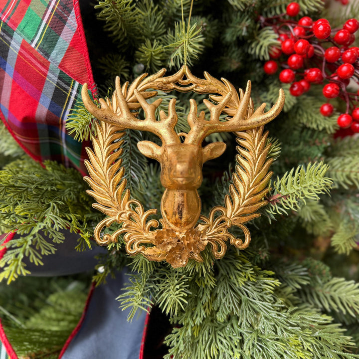 6" Gold Deer Head Ornament, Preppy Christmas Ornament
