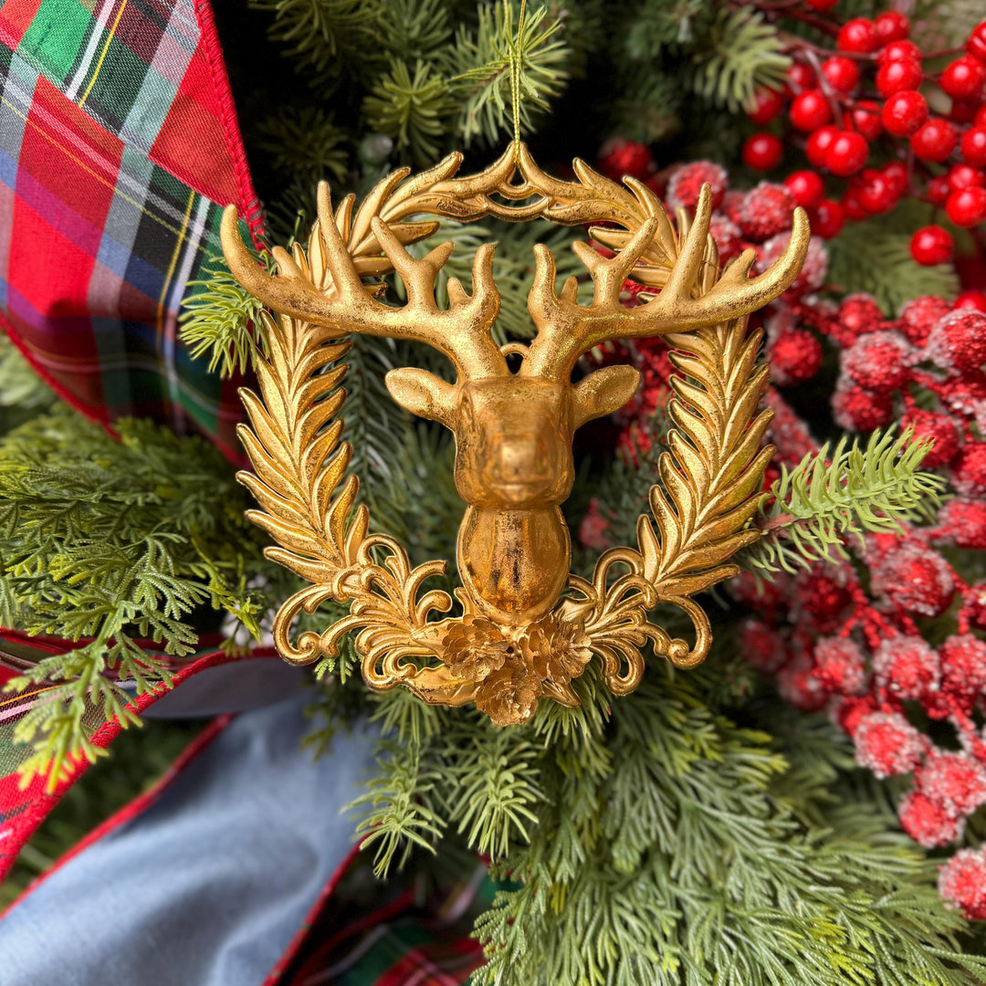 6" Gold Deer Head Ornament, Preppy Christmas Ornament