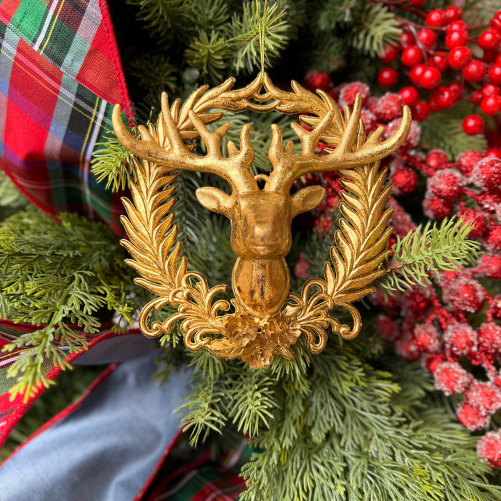 6" Gold Deer Head Ornament, Preppy Christmas Ornament