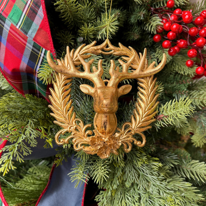 6" Gold Deer Head Ornament, Preppy Christmas Ornament
