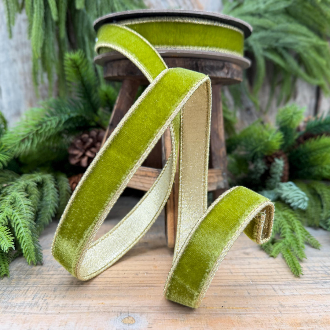 1" Moss Green Velvet Ribbon, Lime Green Velvet Ribbon, Wired Ribbon, Christmas Ribbon, Christmas Decor, 1 inch Velvet Ribbon