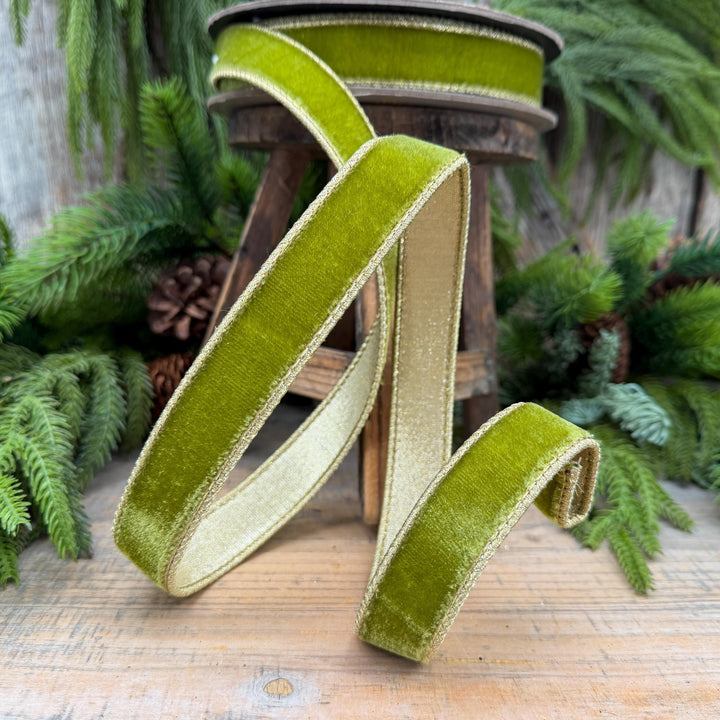 1" Moss Green Velvet Ribbon, Lime Green Velvet Ribbon, Wired Ribbon, Christmas Ribbon, Christmas Decor, 1 inch Velvet Ribbon