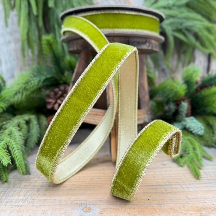 1" Moss Green Velvet Ribbon, Lime Green Velvet Ribbon, Wired Ribbon, Christmas Ribbon, Christmas Decor, 1 inch Velvet Ribbon