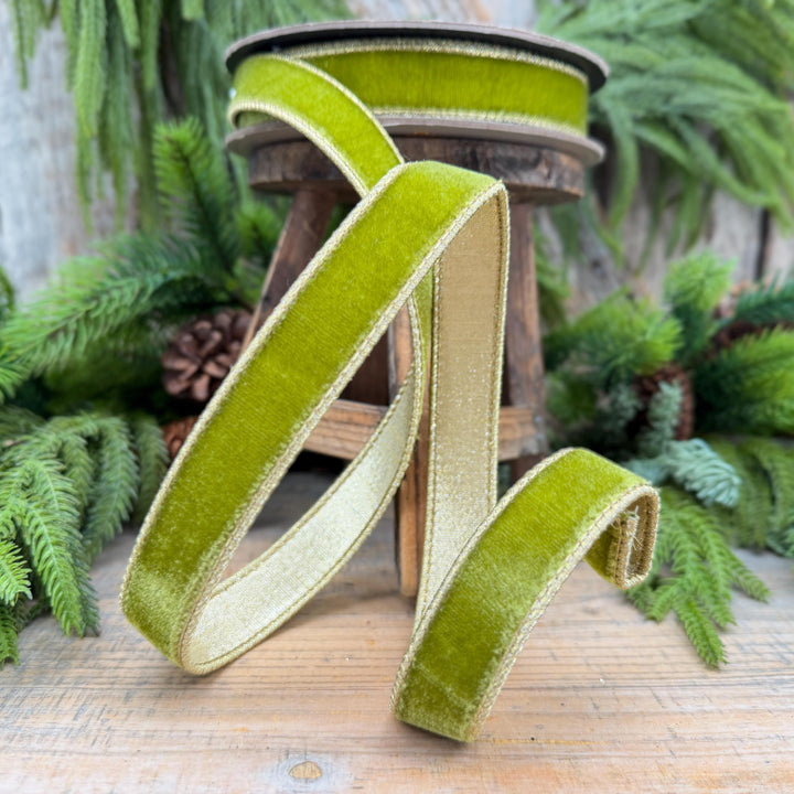 1" Moss Green Velvet Ribbon, Lime Green Velvet Ribbon, Wired Ribbon, Christmas Ribbon, Christmas Decor, 1 inch Velvet Ribbon