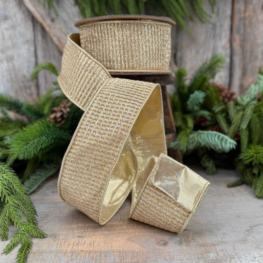 2.5" Gold Metallic Ribbon, Gold Sparkle Christmas Ribbon