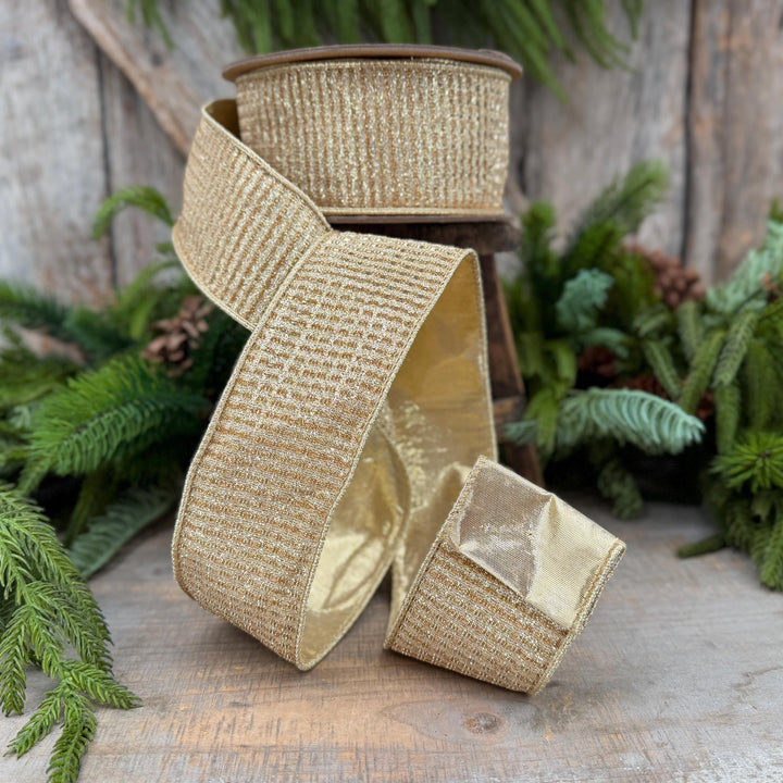 2.5" Gold Metallic Ribbon, Gold Sparkle Christmas Ribbon