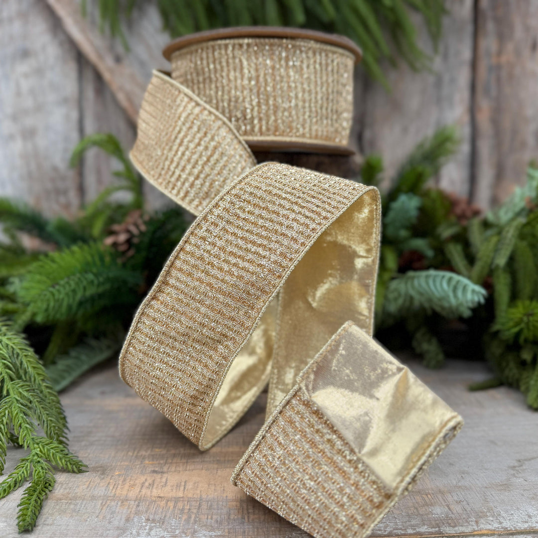 2.5" Gold Metallic Ribbon, Gold Sparkle Christmas Ribbon