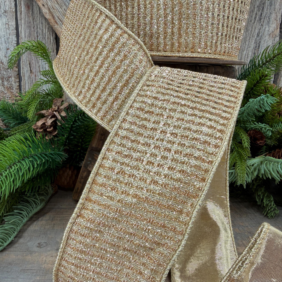 2.5" Gold Metallic Ribbon, Gold Sparkle Christmas Ribbon
