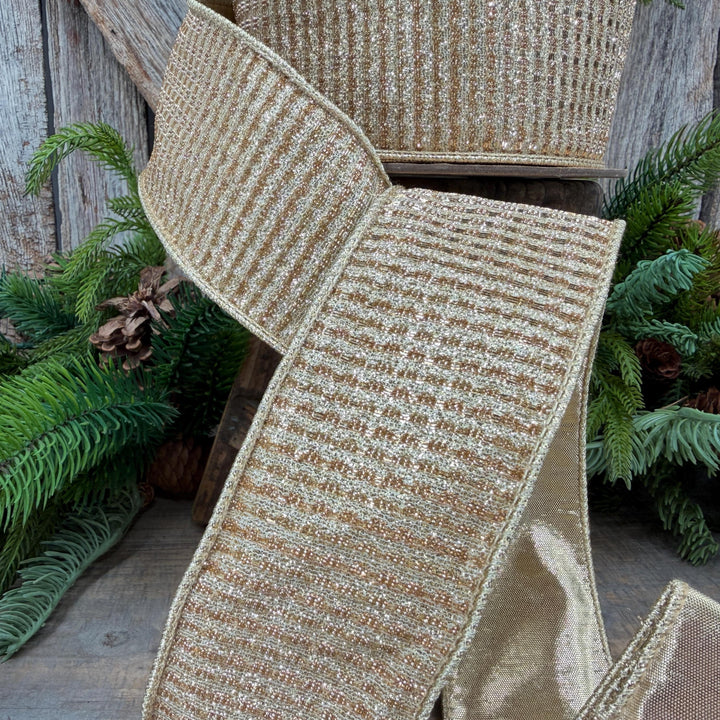 2.5" Gold Metallic Ribbon, Gold Sparkle Christmas Ribbon