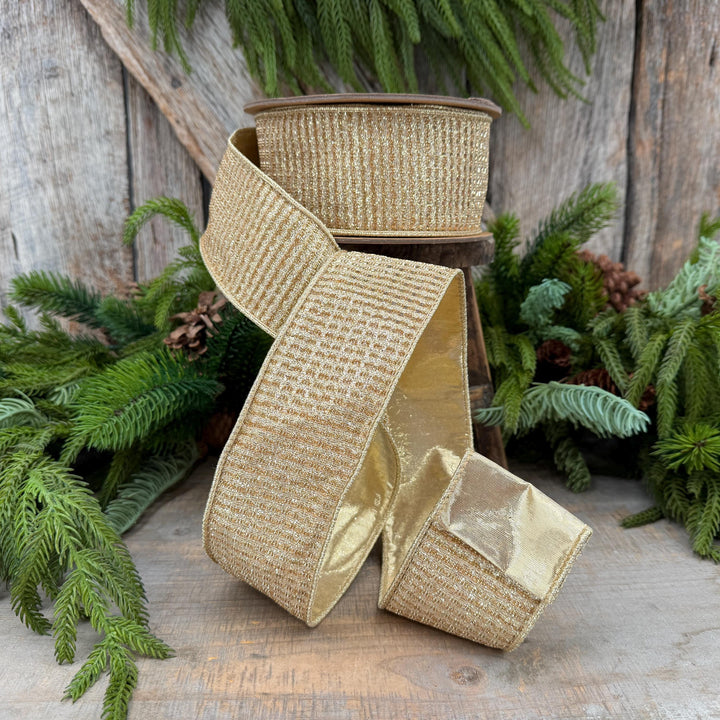 2.5" Gold Metallic Ribbon, Gold Sparkle Christmas Ribbon