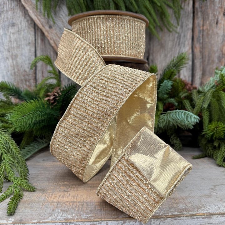 2.5" Gold Metallic Ribbon, Gold Sparkle Christmas Ribbon