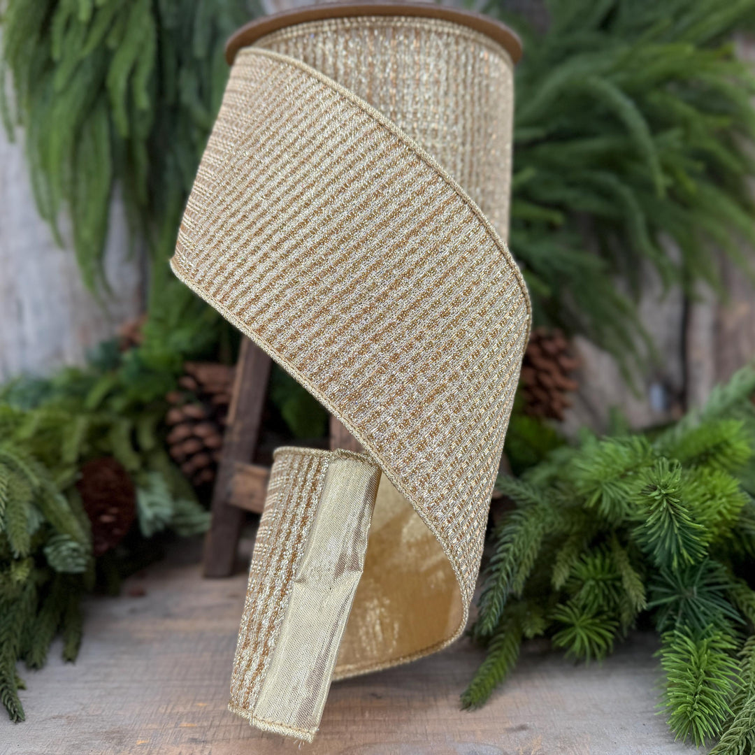 4" Gold Metallic Ribbon, Gold Sparkle Christmas Ribbon