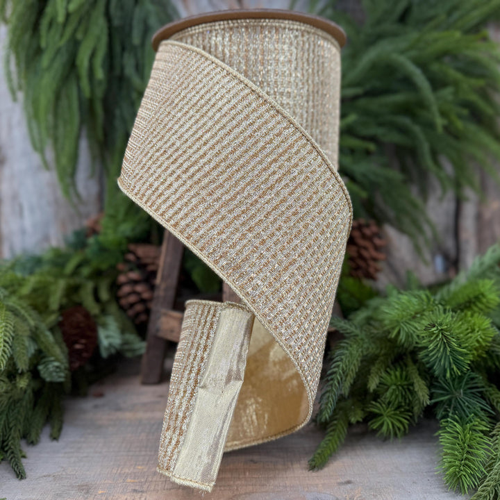 4" Gold Metallic Ribbon, Gold Sparkle Christmas Ribbon