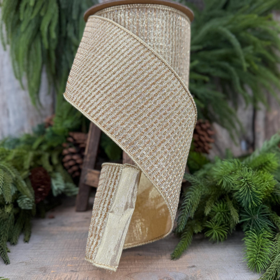 4" Gold Metallic Ribbon, Gold Sparkle Christmas Ribbon