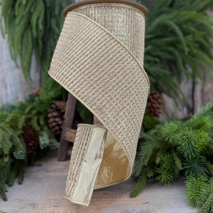 4" Gold Metallic Ribbon, Gold Sparkle Christmas Ribbon