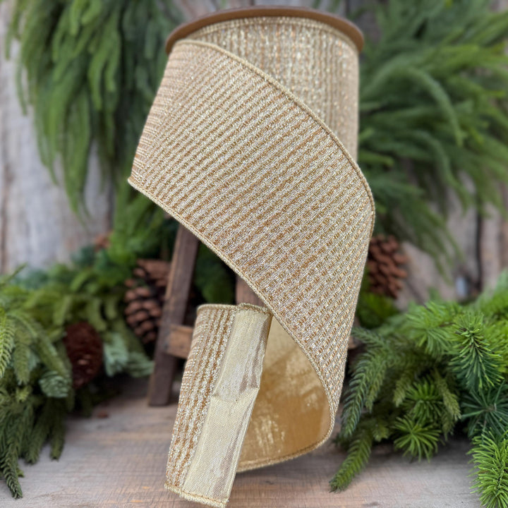 4" Gold Metallic Ribbon, Gold Sparkle Christmas Ribbon