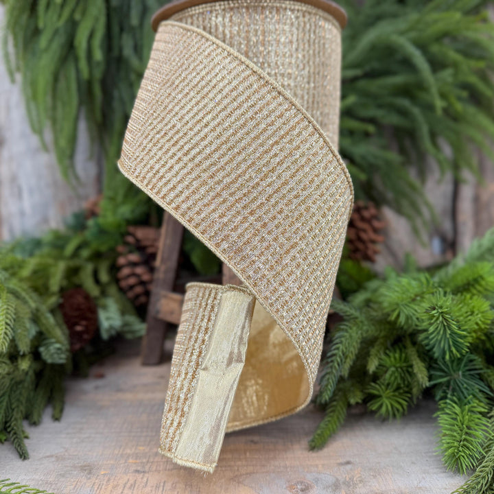 4" Gold Metallic Ribbon, Gold Sparkle Christmas Ribbon