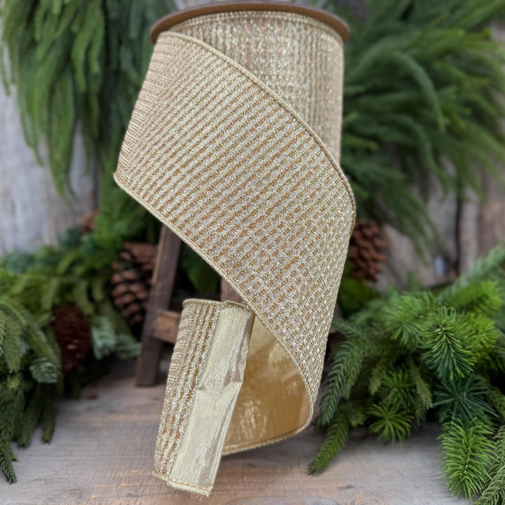 4" Gold Metallic Ribbon, Gold Sparkle Christmas Ribbon
