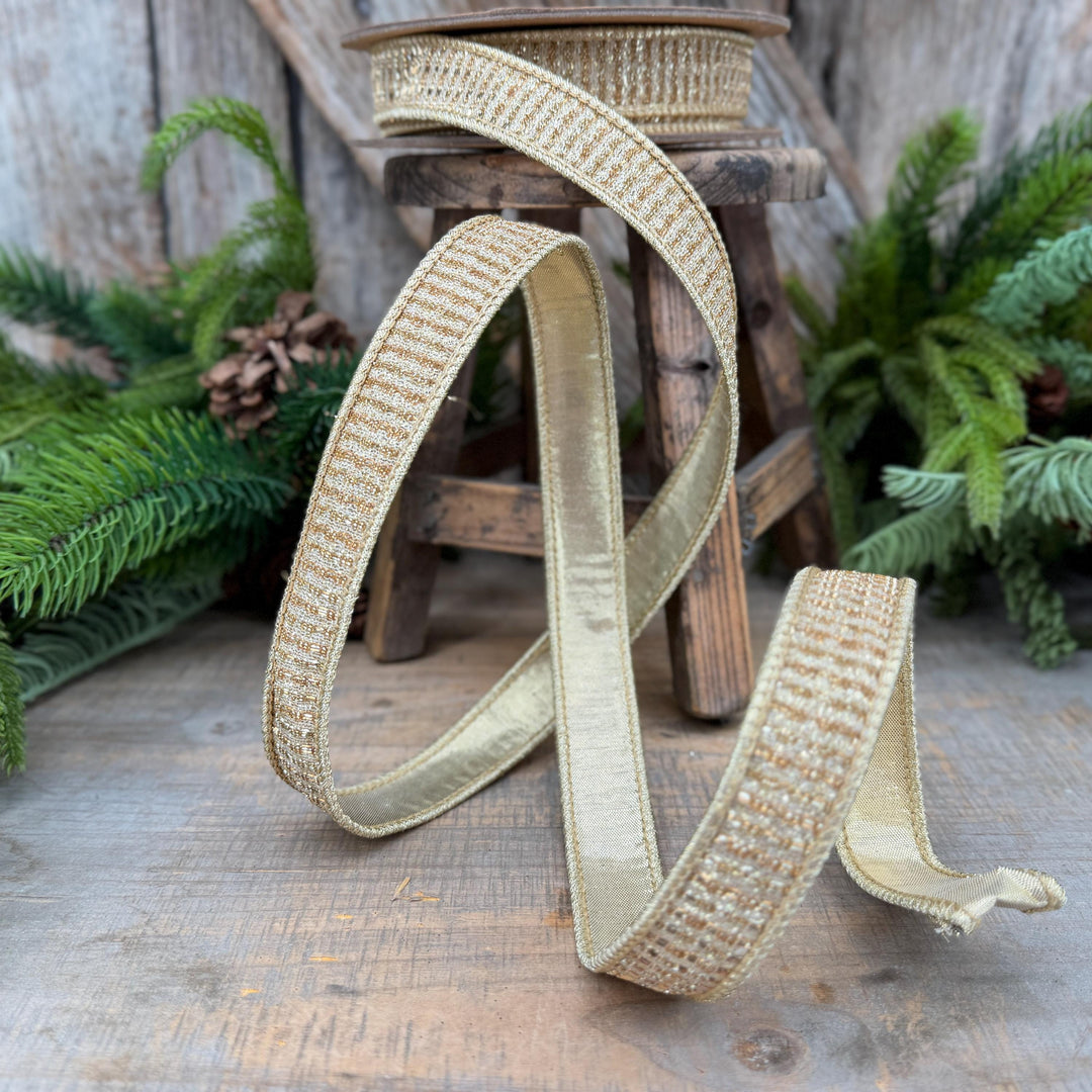 1" Gold Metallic Ribbon, Gold Sparkle Christmas Ribbon