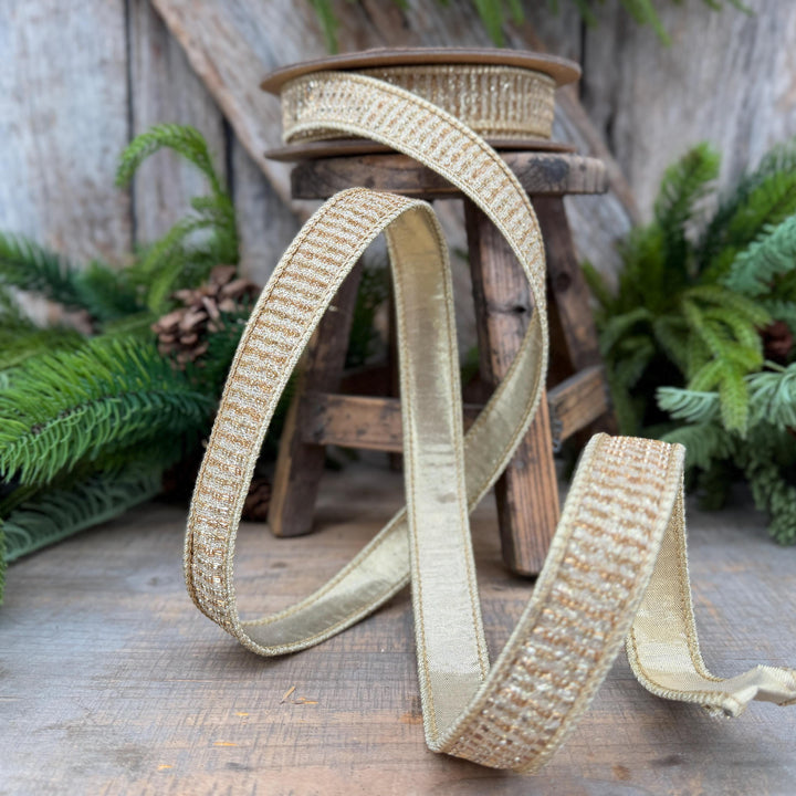 1" Gold Metallic Ribbon, Gold Sparkle Christmas Ribbon
