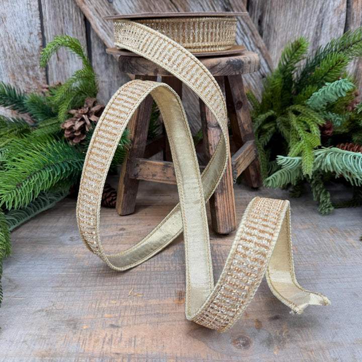 1" Gold Metallic Ribbon, Gold Sparkle Christmas Ribbon