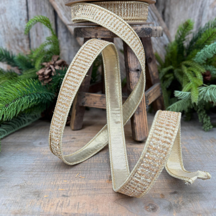 1" Gold Metallic Ribbon, Gold Sparkle Christmas Ribbon