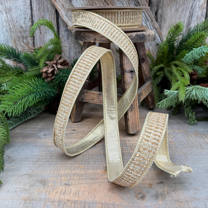 1" Gold Metallic Ribbon, Gold Sparkle Christmas Ribbon