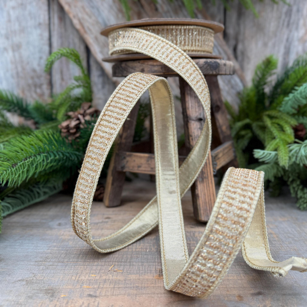 1" Gold Metallic Ribbon, Gold Sparkle Christmas Ribbon
