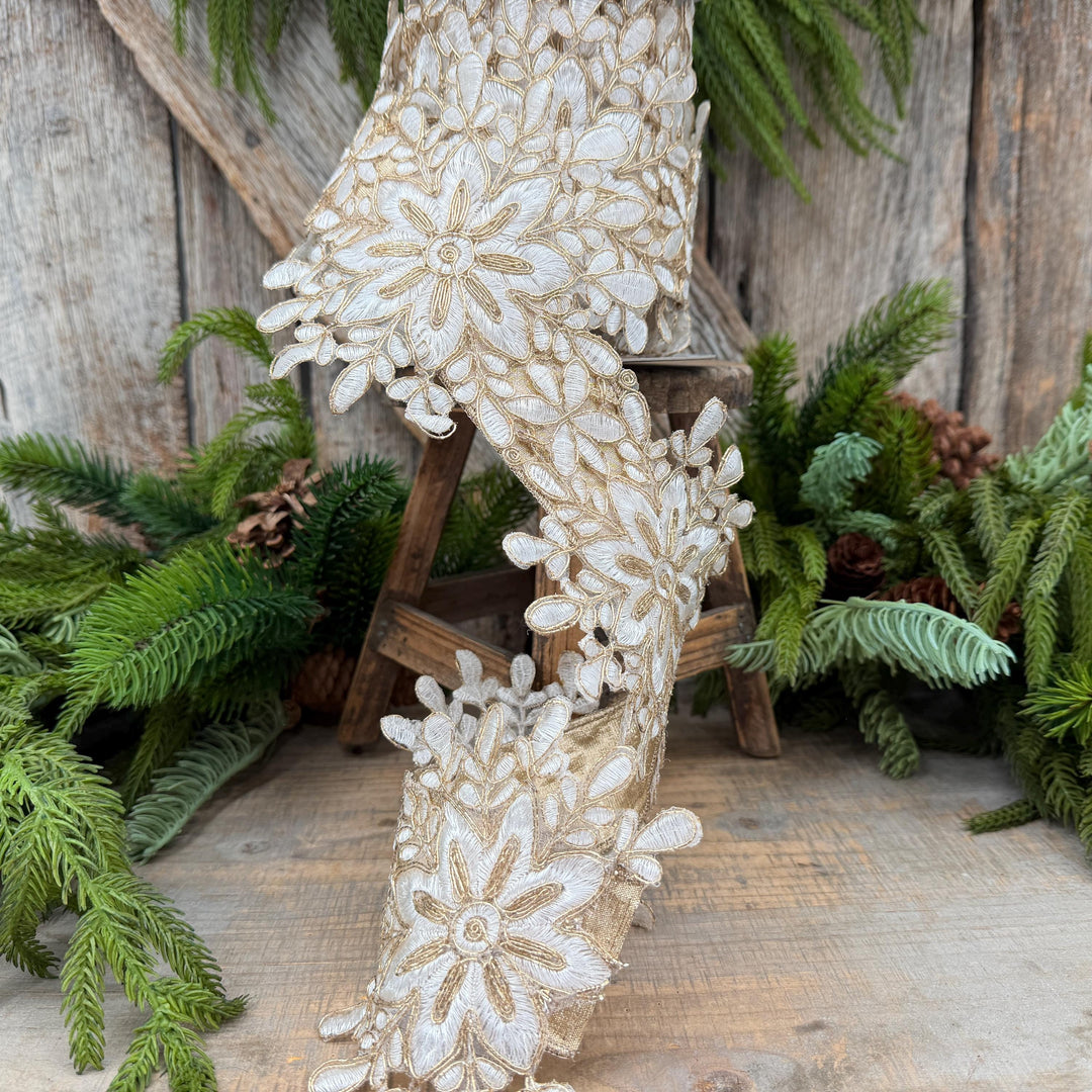 5.5" Ivory Snowflake Ribbon by Farrisilk