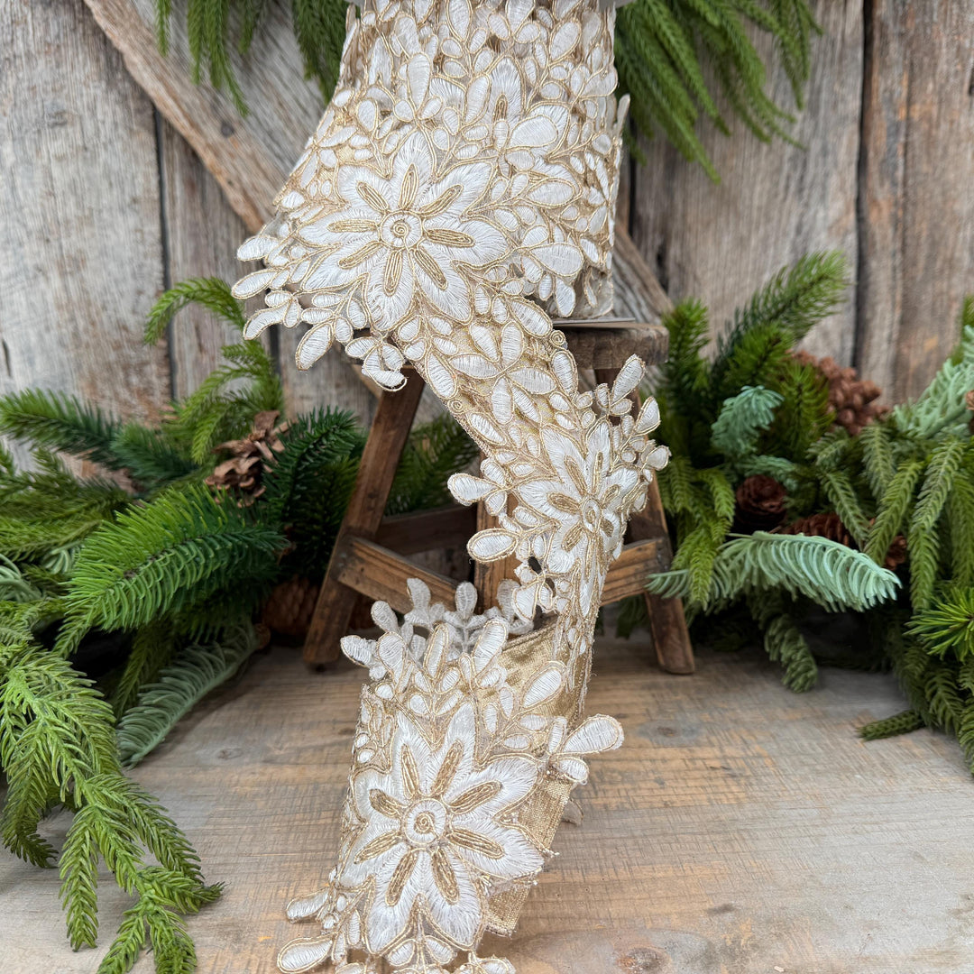 5.5" Ivory Snowflake Ribbon by Farrisilk