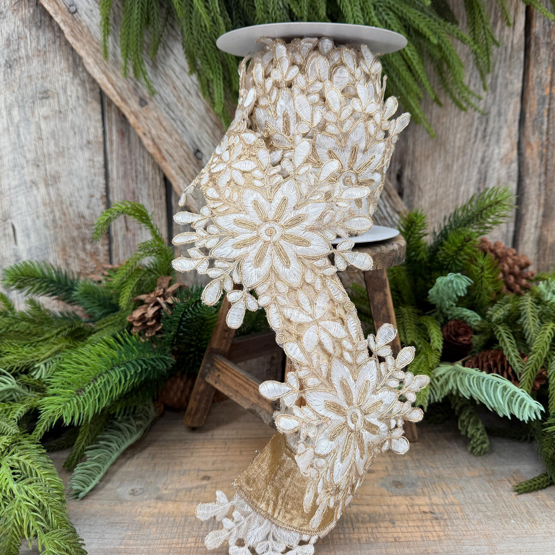 5.5" Ivory Snowflake Ribbon by Farrisilk