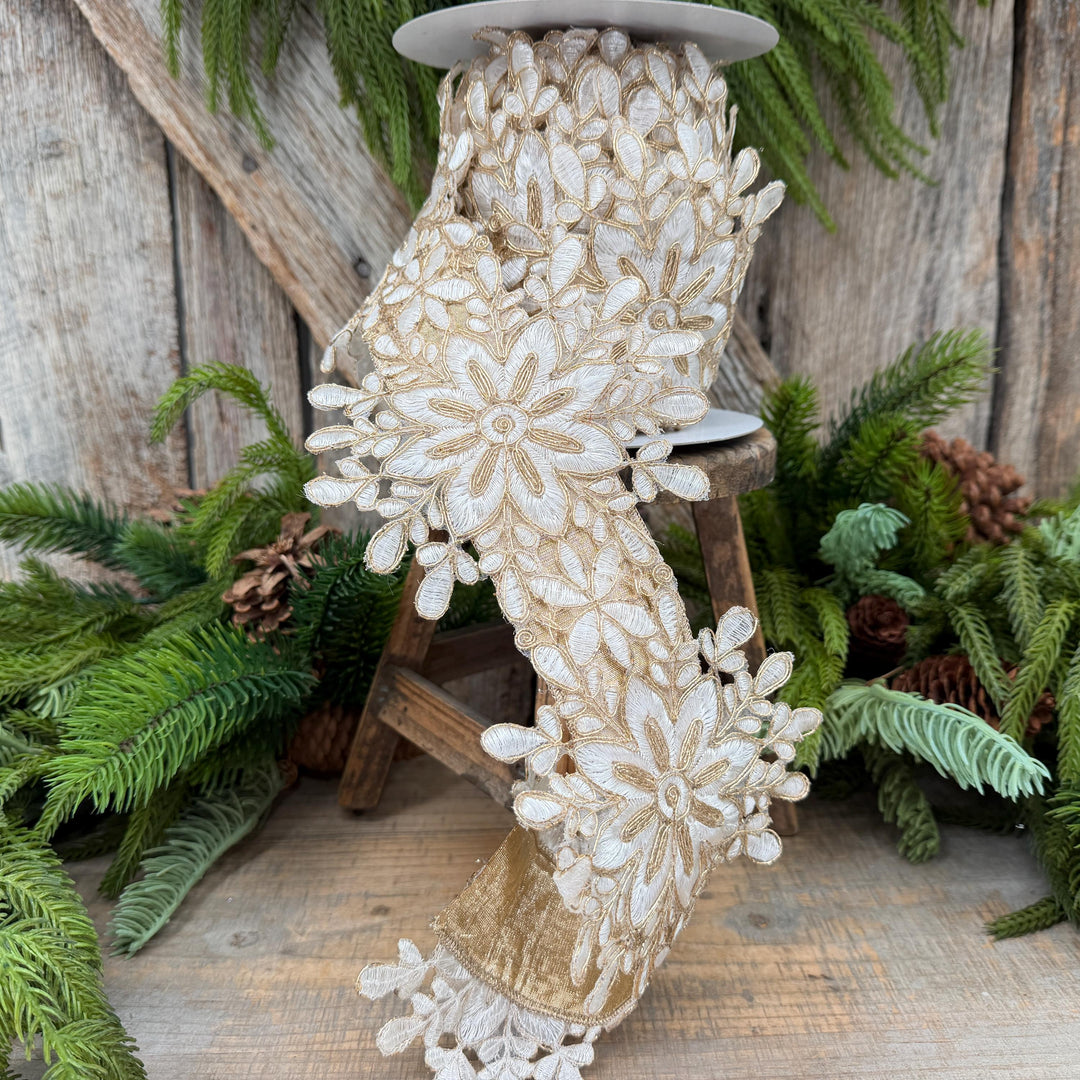 5.5" Ivory Snowflake Ribbon by Farrisilk