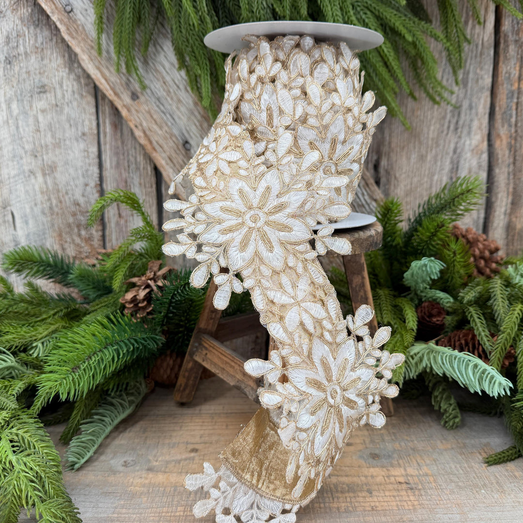 5.5" Ivory Snowflake Ribbon by Farrisilk