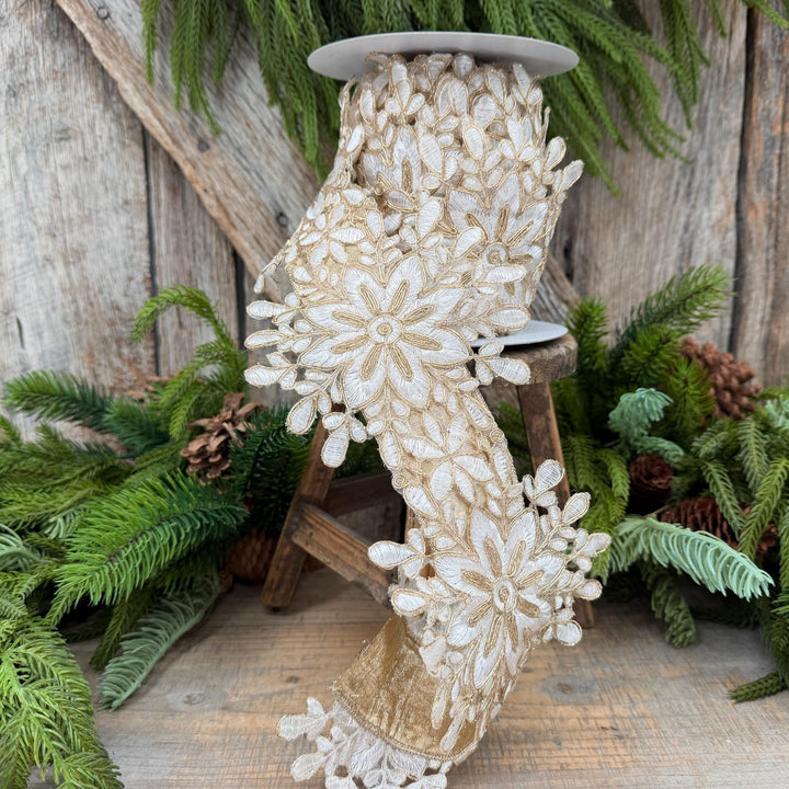 5.5" Ivory Snowflake Ribbon by Farrisilk