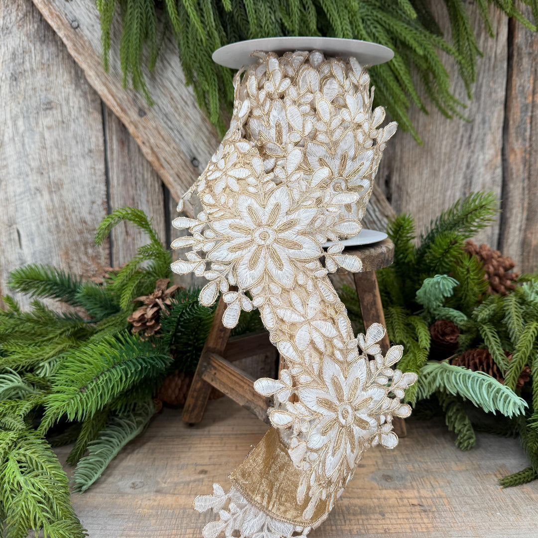5.5" Ivory Snowflake Ribbon by Farrisilk